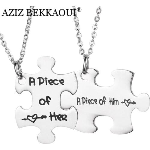 AZIZ BEKKAOUI Unique A Piece of Her/Him Stainless Steel Pendant Necklaces Fashion Engrave Name Couple Necklace Dropshipping