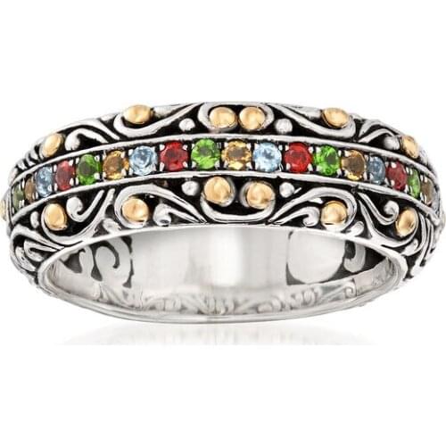 Vintage Carved Wave Rings for Men Women Wedding Colorful Crystal Punk Ring Statement Party Birthday Gift Jewelry Wholesale