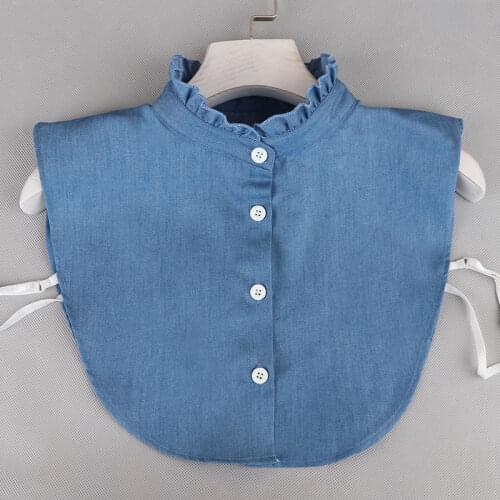 Womens Fake Collar Cotton Denim Chiffon Blouse detachable collar Elastic Webbing kraagje nep dames Col Bluz Necklace croptop