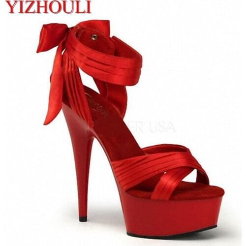 Sexy silken face bow for womens shoes, decorative thick waterproof platform high heel sandals, ultrafine pole dancing shoes