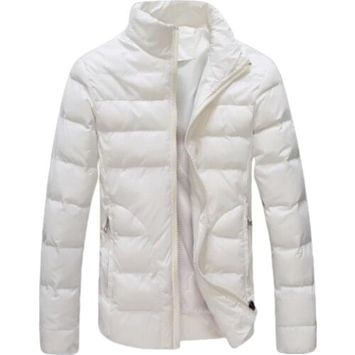 Winter Men Parka Padded Jacket Coat Mens Warm Jacket Solid Color Stand Collar Fashion White Male Coat Zipper Winter Clothes
