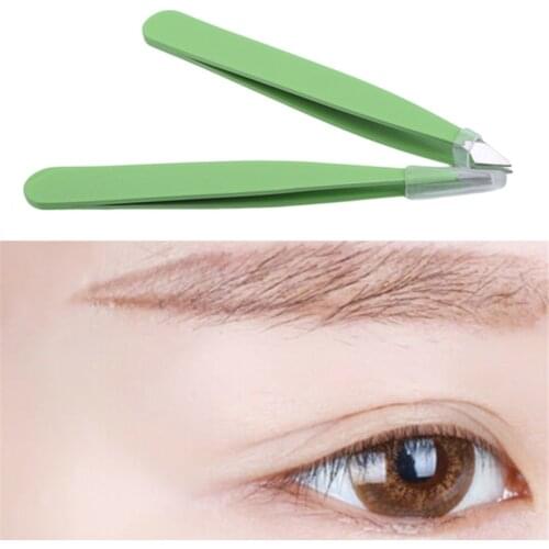 2pcs/set Green Eyebrow Tweezer Hair Beauty Slanted Puller Stainless Steel Eye Brow Clips Hair Removal Makeup Tool Brand New