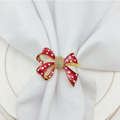 20pcs/lot Christmas bow red napkin buckle diamond napkin ring ring holder holiday party table decoration