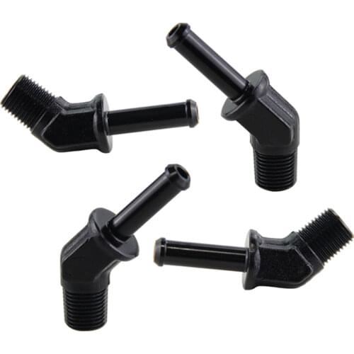 4PCS ALUMINUM 1/8" NPT MALE 45 DEGREE TO 1/4" HOSE BARB NIPPLE AN4 FITTING BLACK