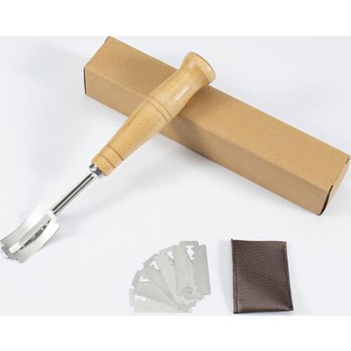 French Toast Bagel Cutters Wood Handle 4Pcs Replacement Blades Western Baguette Cutting Specialty Bread Arc Curved Knife