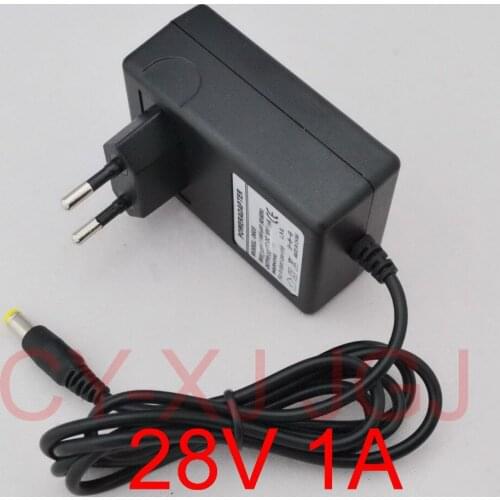 50PCS High quality 28V 1A AC 100V-240V Converter Adapter DC 28V 1A 1000mA Power Supply EU Plug DC 5.5mm x 2.1-2.5mm