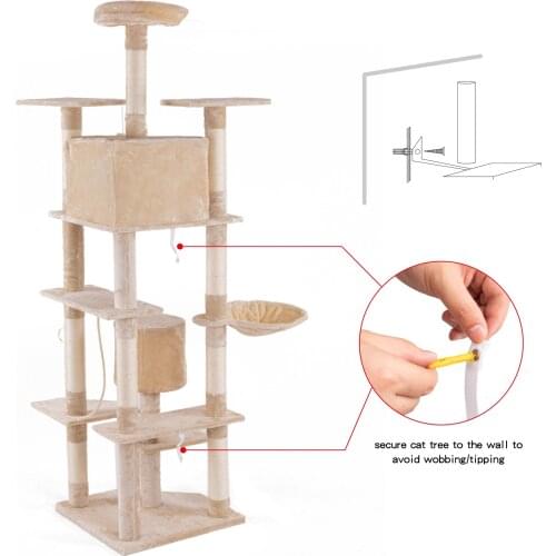 80" Multi-Level Cat Tree Cat Tower with Condo Beige Pet Cat Tree Scratcher Post Scratching Climbing Cat Jumping Toys