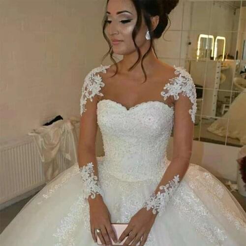 ANGELSBRIDEP Scoop Neck Long Sleeves Wedding Dresses Bohemian Robe de mariee Fashion Lace Applique Pearls Bride Dresses