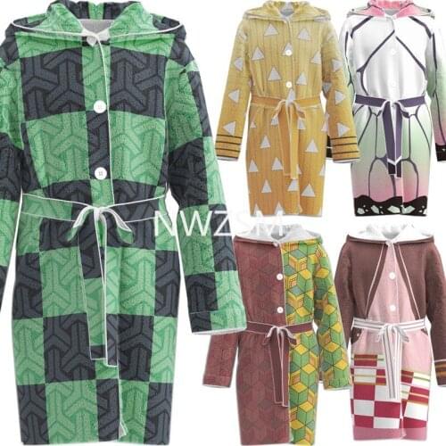 Demon Slayer anime periphery bathrobe Kamado Tanjirou suit Flannel bathrobe quadratic element Cape pajamas