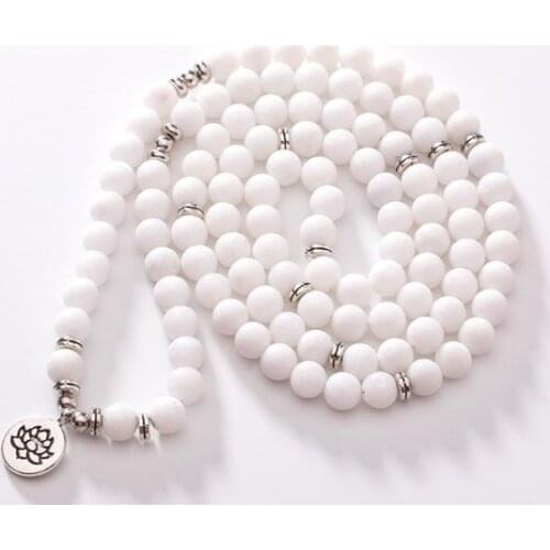 White 108 beads 8mm elastic adjustable Lotus life tree Buddha OM eye Chakra Reiki agate Onyx Yoga Bracelet necklace eef23