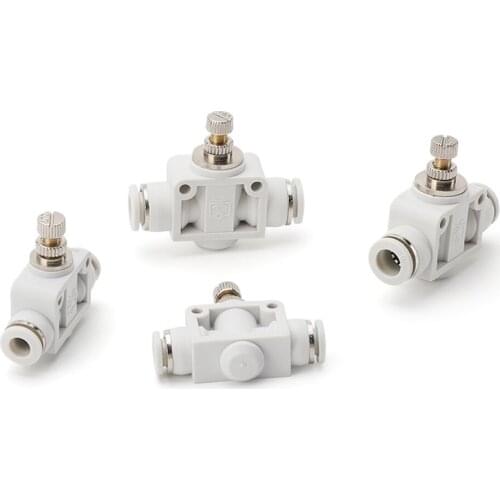 White Press-Fit 4/6/8/10/12mm OD PU Tube Pipeline Throttle Push In Flow Speed Controller Valve Union Pneumatic Air Fitting