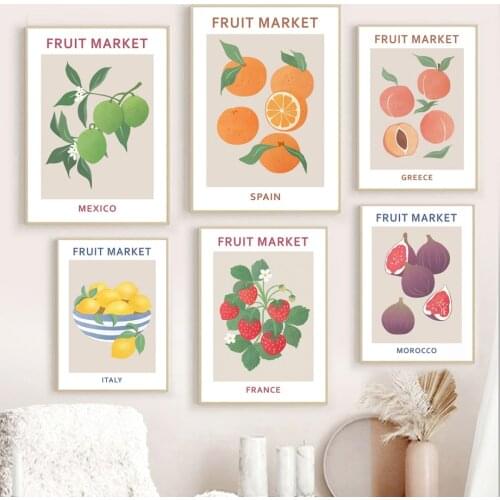 Fruit Market Strawberry Lemon Orange Fig Wall Art Canvas Painting Nordic Posters And Prints Wall Pictures For Living Room Decor