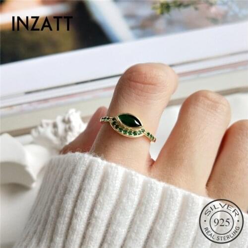 INZATT Real 925 Sterling Silver Punk Green Crystal Eye Adjustable Ring Fine Jewelry For Fashion Women 2018 Ring