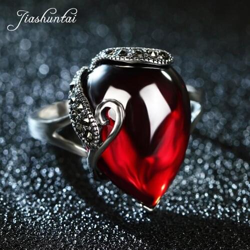 JIASHUNTAI Vintage 100% 925 Sterling Silver Garnet Gemstone Rings For Women Jewelry Gift
