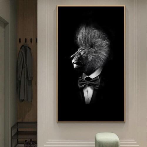 Lion in a Suit Modern Art Canvas Paintings On the Wall Art Posters And Prints Animals Art Wall Pictures Home Wall Decor Cuadros