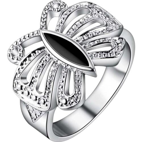 Cute butterfly Silver color finger ring size 6 # 7 # 8 # 9 # Fashion Party jewelry for women birthday gift drop shipping