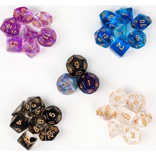 1set Astrology Dice Resin Polyhedral Pearl Pattern Dice for Divination Astrology