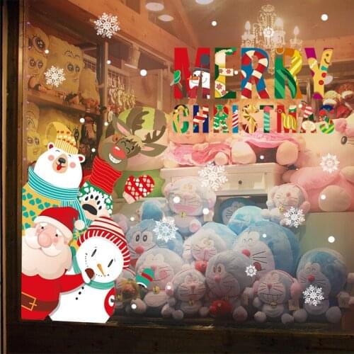 Cartoon Santa Claus Deer Snowman Christmas Decorations Stickers Shop Window Glass Background Decorative Removable Wall Sticker