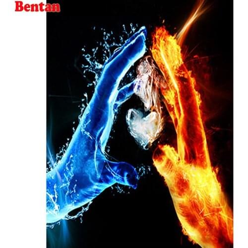 Fire and Water Love Warrior Full circular 5D DIY Diamond Painting watercolor Diamond Embroidery Cross Stitch kits rhinestones