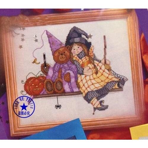 Top Quality beautiful lovely counted cross stitch kit Halloween toy bear and doll