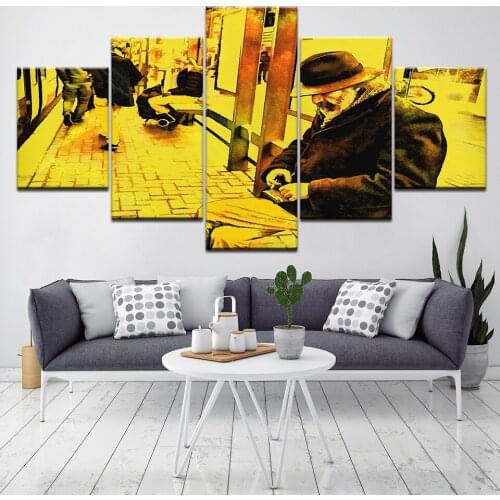 Nostalgic retro old man sitting on chair 5 Piece HD Wallpapers Art Canvas Print modern Poster Modular art painting Home Decor