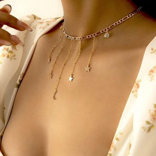 2021 New Womens Necklaces Stars Moon Tassel Choker Statement Necklaces for Party Summer Jewelry Gift Women Wedding Party Gift