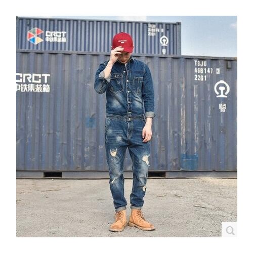 2020 nueva moda casual hombres de manga larga Denim monos pantalones vaqueros azul trajes vintage trajes del cantante