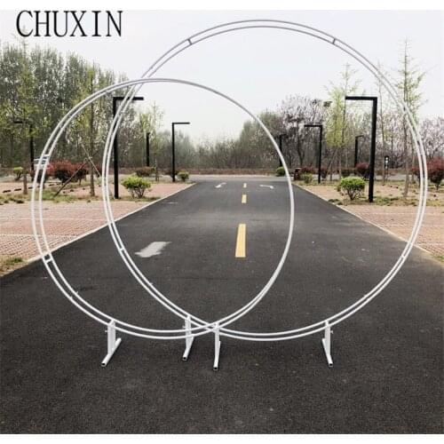 New wedding wrought iron double pole Ring arches Artificial flower row decorative background arch shelf Home garden layout