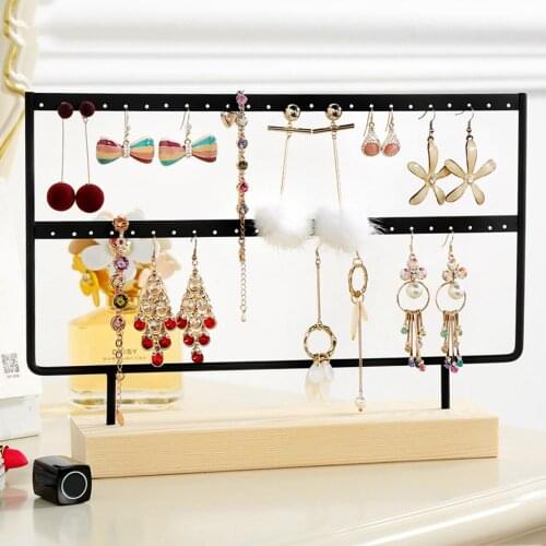 2 Pcs 24/44 Holes Black Earring Organizer Jewelry Stand Wood Bracelets Necklace 2 Layers Jewelry Display Stand for Women Girls