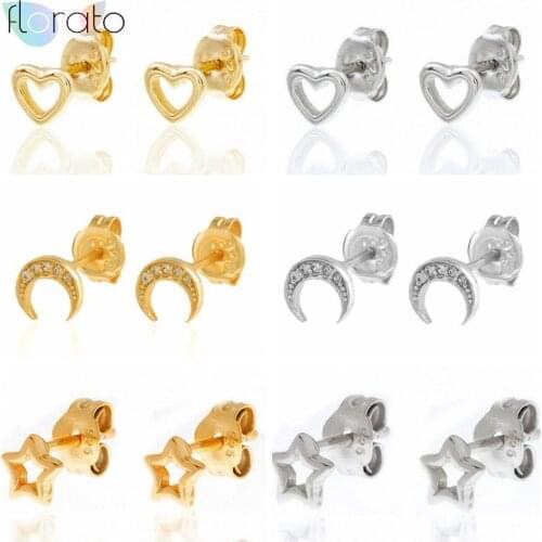 925 Sterling Silver Ear Needle Heart/Moon/Star Stud Earrings For Women Minimalist Crystal Earrings Korean INS Jewelry Gift