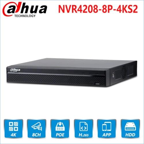 Dahua EU Stock NVR4208-8P-4KS2 8 Channel 8PoE 4K&H.265 Network Video Recorder 4K Resolution For IP Camera Security CCTV System