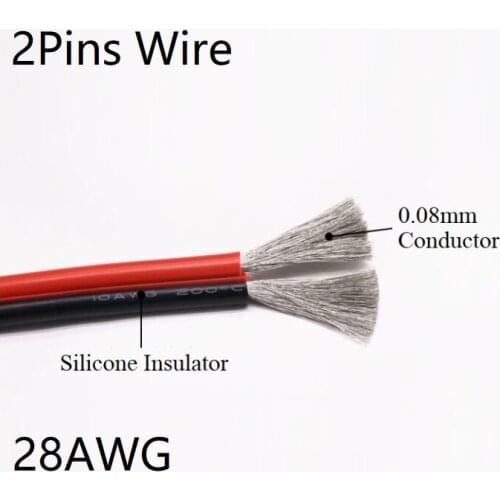 5M Silicone Rubber 2pins Wire 28AWG Extra Soft Insulated Double Core High Temperature Electric Cable Copper LED Lamp Line Bl