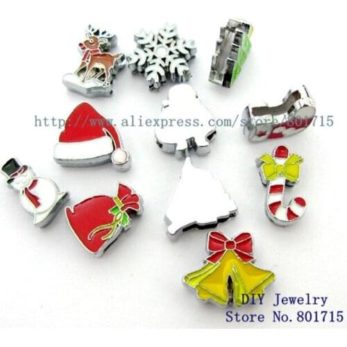 Mix Christmas series as gift wholesales price 50pcs 8mm slide charms DIY charms Internal Dia.8mm fit 8mm band zinc alloy