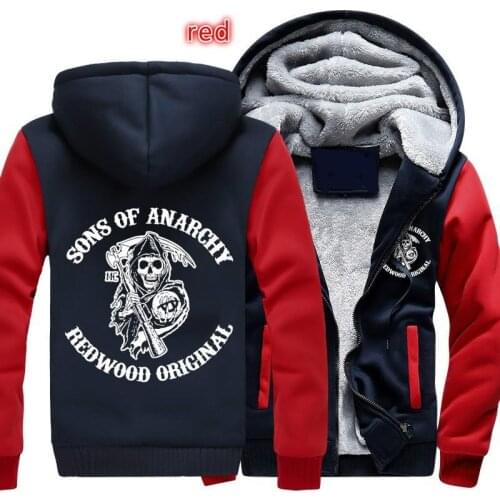 Sons of Anarchy chaos fleece cotton coats Liberalism Jax teller winter zipper Print Mens Hoodies Jacket MC Thicken Sweaterwear