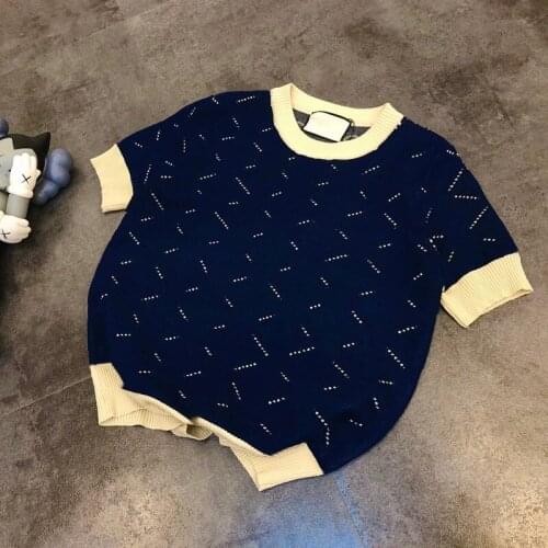 SZ176 2021 Spring/Summer New Fashion Model Gentle White Full Printed Jacquard Casual Round Neck Knit Short Sleeve