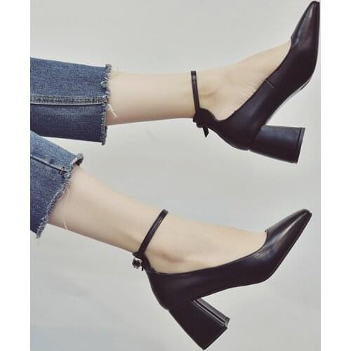 2020 New with Autumn Pointed Single Shoes Female Sandals stiletto Women Pumps Black High heels 7.5cm Lady Thick U14-66