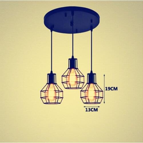 Retro black 3 head iron Pendant Lamp Vintage E27 Hanging Light Pendant Light for Living Room Bedroom Kitchen Foyer Free shipping
