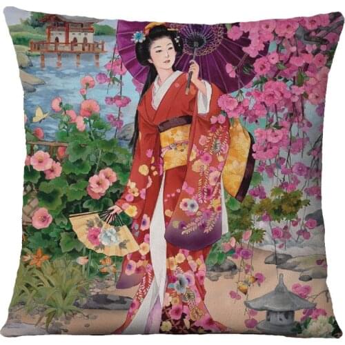 Japanese Geisha Girl Cushion Cover Woman Beauty Throw Pillow Cases Sofa Bedroom Decoration