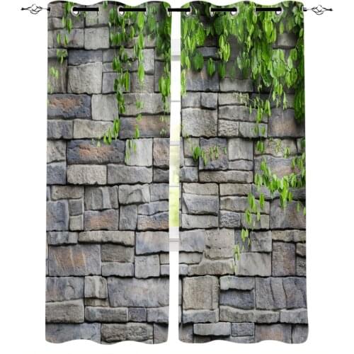 Green Leaf Stone Wall Windows Curtains For Living Room Bedroom Decorative Kitchen Curtains Drapes Treatments