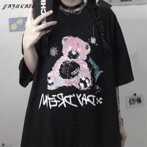 INS Harajuku Bear Print Women T-shirt 2021 Goth Alt Clothes Aesthetic Fashion Summer Streetwear Top Graphic T Shirts