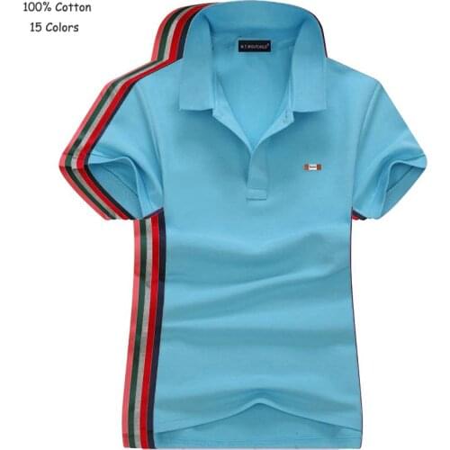 High Quality 2020 Summer New Womens Polos Shirts 100% Cotton Casual Short Sleeve Ladies Lapel Tees Fashion Slim Female Tops