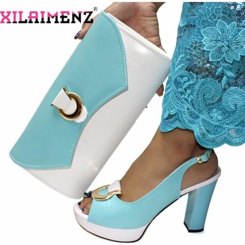 Sky Blue with White Color Special Arrivals Shoes and Bag to Match Women Shoes and Bag Set African Office Ladies For Working