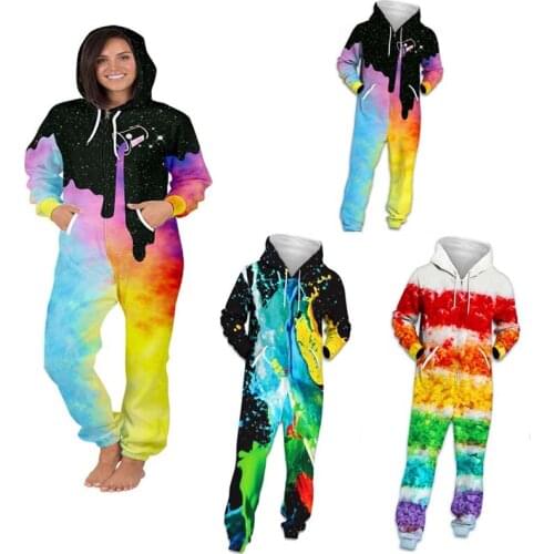 Women Autumn Jumpsuit Onesie Hooded Adult 3D Print Long Sleeve Zipper Playsuit Bodysuit Pajama Plus Size Sleepwear Overalls