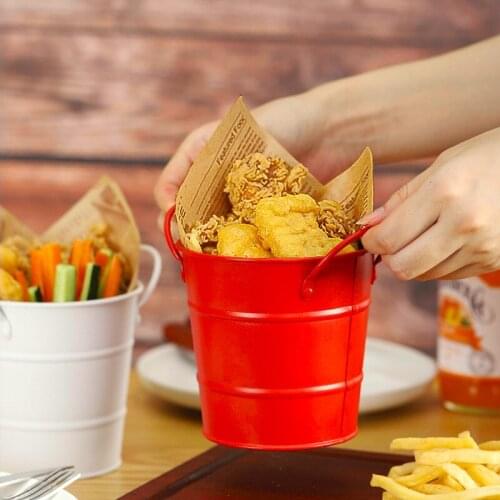 1PC Mini Metal Bucket Tin Candy Gift Box Wedding Party Souvenirs Gift Pails Chocolate Fries Binaural Snack Ice Bucket Bar Decor