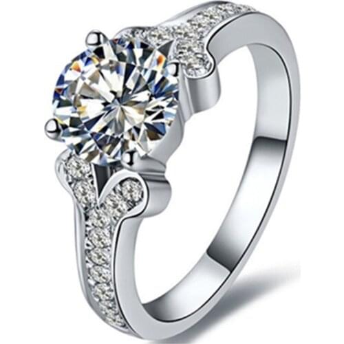 1CT Top Brand Jewelry Quality Super Luxury Retro Luxury Ring S925 Sterling Silver Promise Engagement Ring White Gold Plated