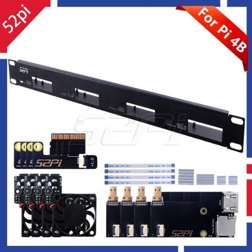 1U Rack For Raspberry Pi 4B Clusters Steel Bracket Rackmount Micro HDMI to HDMI Board TF Card to FPC Board Cooler