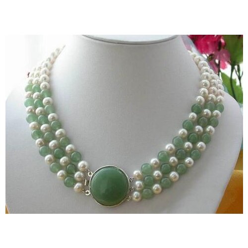 3row 8MM WHITE ROUND FW PEARL AA NECKLACE