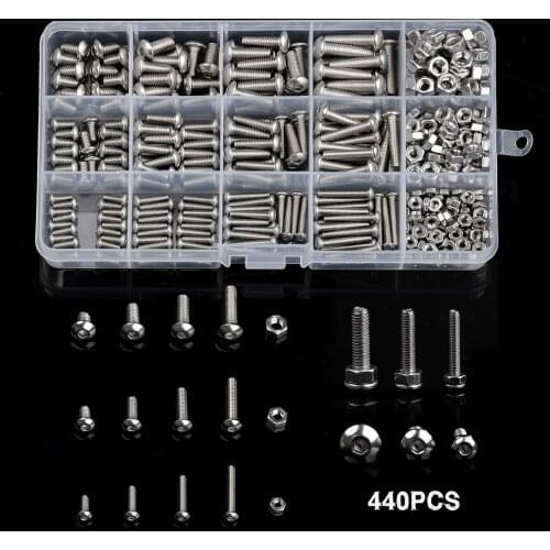 440Pcs Stainless Steel Screw Hexagon Hex Socket Round Head M3 M4 M5