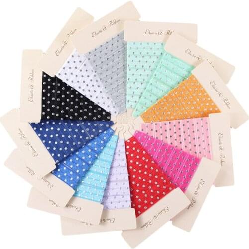 5/8" Silver foil polka dots FOE fold over elastic printed dot ribbon for hair ties accessory welcome custom printed