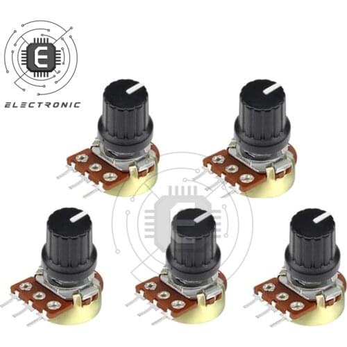5PCS 15MM Single Layer Taper Rotary WH148 Rotary Potentiometer Resistor 3PIN B1M/1K/2K/5K/10K/20K/50K/100K/250K/500K with Cap
